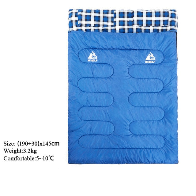 Hewolf Outdoor Double Sleeping Bag Splicable Envelope Spring and Autumn Camping Hiking Portable cotton Sleeping Bags 2.2m*1.45m