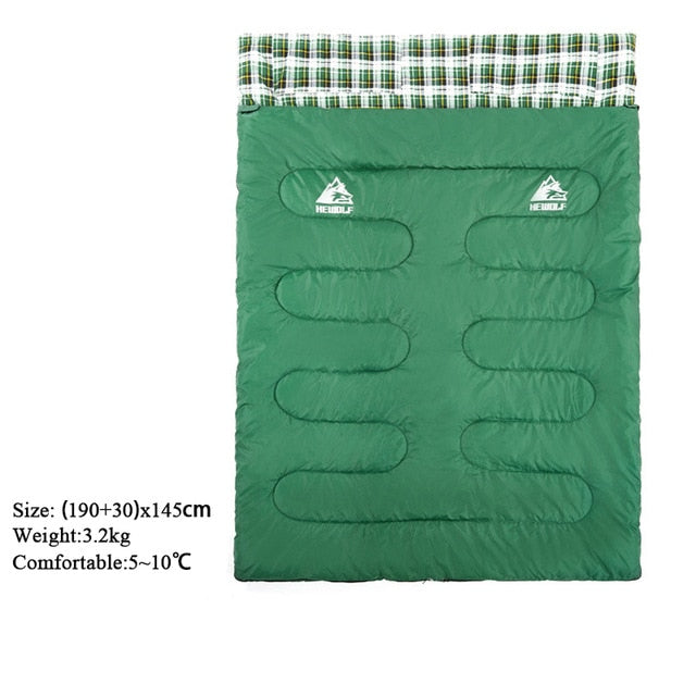 Hewolf Outdoor Double Sleeping Bag Splicable Envelope Spring and Autumn Camping Hiking Portable cotton Sleeping Bags 2.2m*1.45m