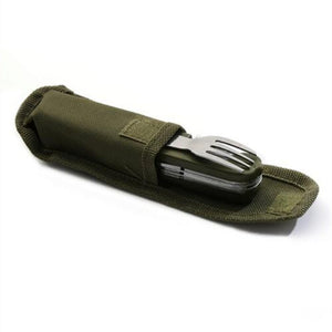 Army Green Folding Portable Stainless Steel Camping Picnic Cutlery Knife Fork Spoon Bottle Opener Flatware Tableware Travel Kit