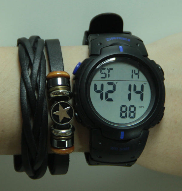 SKMEI Outdoor Sport Watch Men Clock Big Dial Fashion Simple Watches Calendar PU Strap Waterproof Led Digital Watch Reloj Hombre