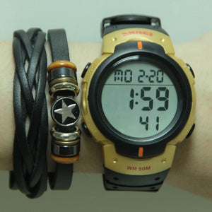 SKMEI Outdoor Sport Watch Men Clock Big Dial Fashion Simple Watches Calendar PU Strap Waterproof Led Digital Watch Reloj Hombre