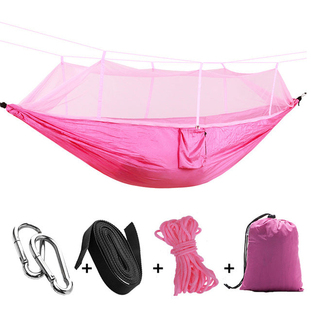 1-2 Person Portable Outdoor Camping Hammock with Mosquito Net High Strength Parachute Fabric Hanging Bed Hunting Sleeping Swing