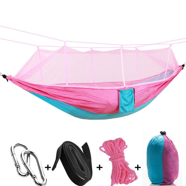 1-2 Person Portable Outdoor Camping Hammock with Mosquito Net High Strength Parachute Fabric Hanging Bed Hunting Sleeping Swing