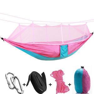 1-2 Person Portable Outdoor Camping Hammock with Mosquito Net High Strength Parachute Fabric Hanging Bed Hunting Sleeping Swing