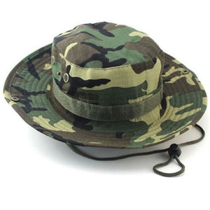 Men Women's Outdoor Wide Brim Sun Hat Side Snap Chin Cord Fishing Hiking Cap Camouflage Boonie Safari Summer Jungle Hunting Hats