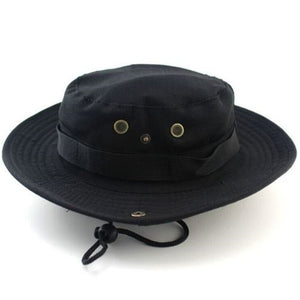 Men Women's Outdoor Wide Brim Sun Hat Side Snap Chin Cord Fishing Hiking Cap Camouflage Boonie Safari Summer Jungle Hunting Hats