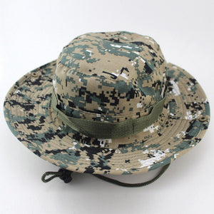 Men Women's Outdoor Wide Brim Sun Hat Side Snap Chin Cord Fishing Hiking Cap Camouflage Boonie Safari Summer Jungle Hunting Hats