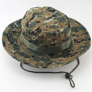 Men Women's Outdoor Wide Brim Sun Hat Side Snap Chin Cord Fishing Hiking Cap Camouflage Boonie Safari Summer Jungle Hunting Hats