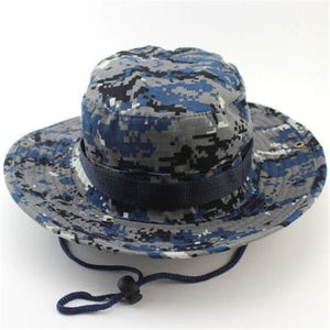 Men Women's Outdoor Wide Brim Sun Hat Side Snap Chin Cord Fishing Hiking Cap Camouflage Boonie Safari Summer Jungle Hunting Hats