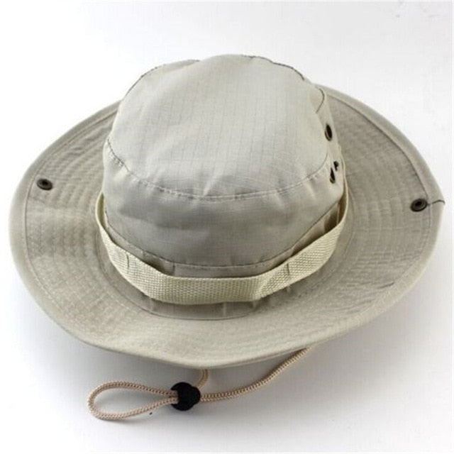 Men Women's Outdoor Wide Brim Sun Hat Side Snap Chin Cord Fishing Hiking Cap Camouflage Boonie Safari Summer Jungle Hunting Hats