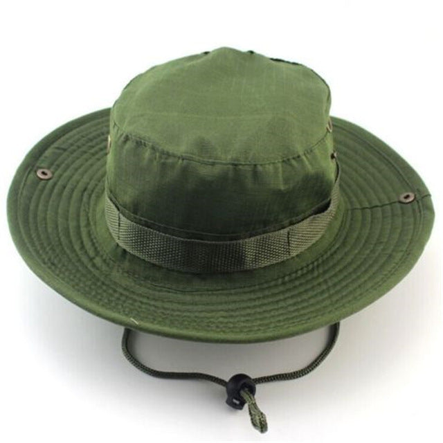 Men Women's Outdoor Wide Brim Sun Hat Side Snap Chin Cord Fishing Hiking Cap Camouflage Boonie Safari Summer Jungle Hunting Hats