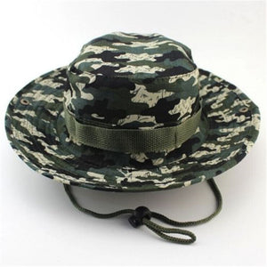 Men Women's Outdoor Wide Brim Sun Hat Side Snap Chin Cord Fishing Hiking Cap Camouflage Boonie Safari Summer Jungle Hunting Hats