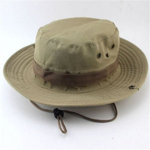 Men Women's Outdoor Wide Brim Sun Hat Side Snap Chin Cord Fishing Hiking Cap Camouflage Boonie Safari Summer Jungle Hunting Hats