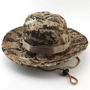 Men Women's Outdoor Wide Brim Sun Hat Side Snap Chin Cord Fishing Hiking Cap Camouflage Boonie Safari Summer Jungle Hunting Hats
