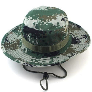 Men Women's Outdoor Wide Brim Sun Hat Side Snap Chin Cord Fishing Hiking Cap Camouflage Boonie Safari Summer Jungle Hunting Hats