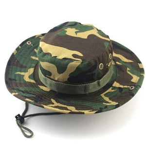 Men Women's Outdoor Wide Brim Sun Hat Side Snap Chin Cord Fishing Hiking Cap Camouflage Boonie Safari Summer Jungle Hunting Hats