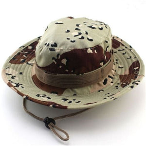 Men Women's Outdoor Wide Brim Sun Hat Side Snap Chin Cord Fishing Hiking Cap Camouflage Boonie Safari Summer Jungle Hunting Hats