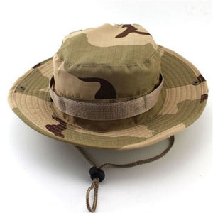 Men Women's Outdoor Wide Brim Sun Hat Side Snap Chin Cord Fishing Hiking Cap Camouflage Boonie Safari Summer Jungle Hunting Hats