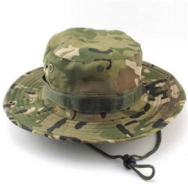 Men Women's Outdoor Wide Brim Sun Hat Side Snap Chin Cord Fishing Hiking Cap Camouflage Boonie Safari Summer Jungle Hunting Hats