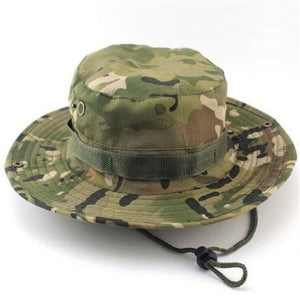 Men Women's Outdoor Wide Brim Sun Hat Side Snap Chin Cord Fishing Hiking Cap Camouflage Boonie Safari Summer Jungle Hunting Hats