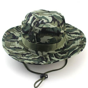 Men Women's Outdoor Wide Brim Sun Hat Side Snap Chin Cord Fishing Hiking Cap Camouflage Boonie Safari Summer Jungle Hunting Hats